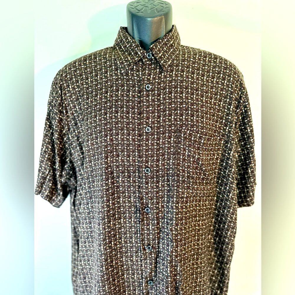 Men”s Vintage Natural Issue Casual Short Sleeve Button-Down Large Brown & Tan